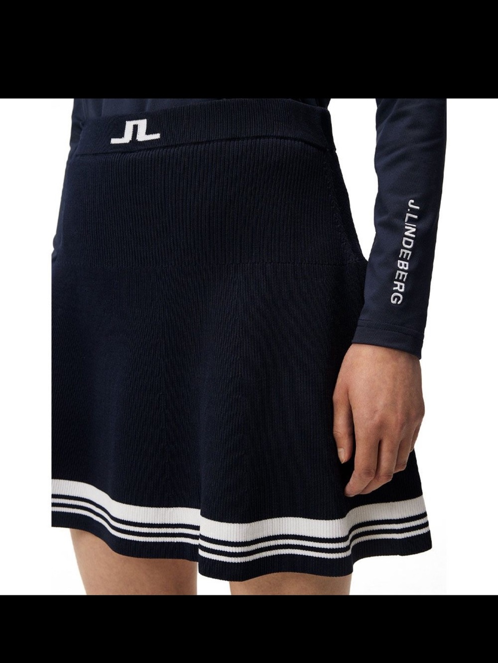 J.Lindeberg Black Knit Mini Skirt with White Stripe Hem WYNN NEW size XL tags